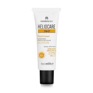 Heliocare - Fluid Cream. A white bottle with a black screw top and Heliocare branding.